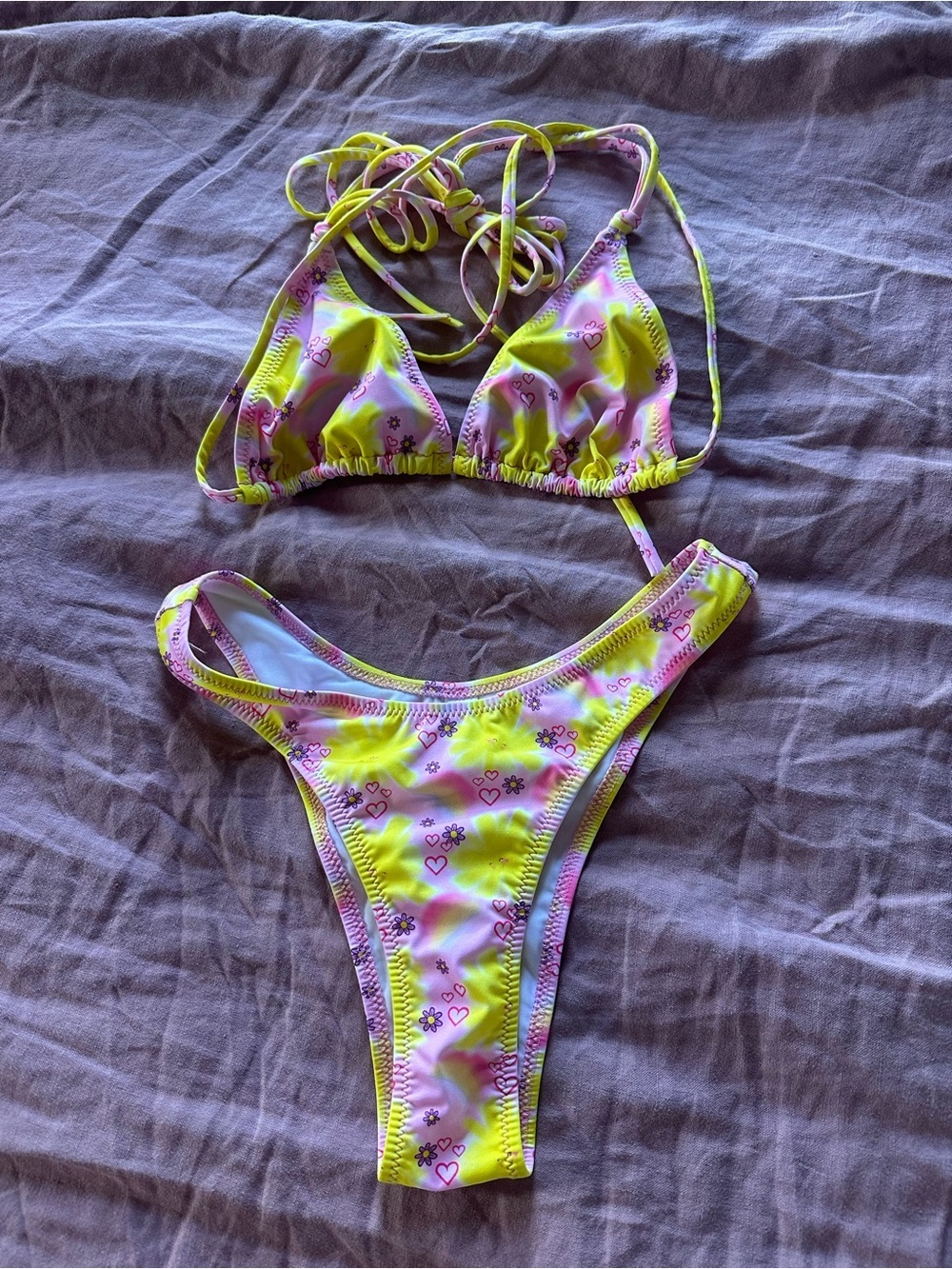 Heavy Manners Two-Piece Neon Yellow & Pink Tie-Dye Swim Bikini